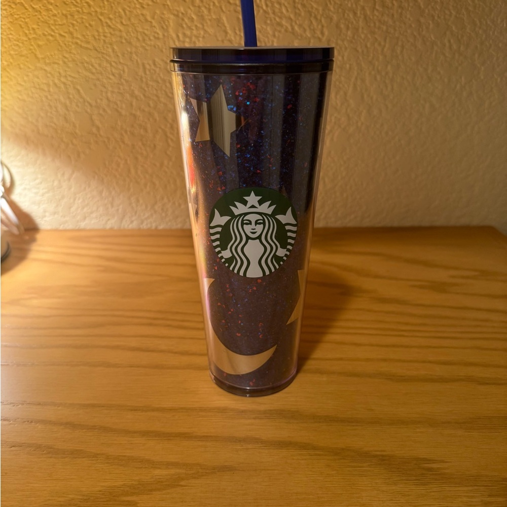 Disneyland Starbucks Midnight Glitter Tumbler with Blue Straw